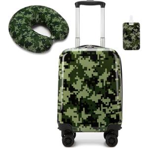 Kid's Luggage Set 2 Piece Suitcase Set 16" Hardside Luggage with Spinner Wheels Girls Carry on Toddler Travel Rolling Suitcase with Neck Pillow Airline Approved (B Green)