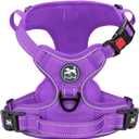 PoyPet No Pull Dog Harness, No Choke Reflective Dog Vest, Adjustable Pet Harnesses with Easy Control Padded Handle for Small Medium Large Dogs(Purple Matching Trim,M)
