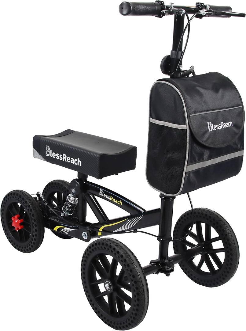 All Terrain Foldable Knee Scooter Walker - Economical Knee Walker for Foot Injuries, Compact Crutches Alternative - Black