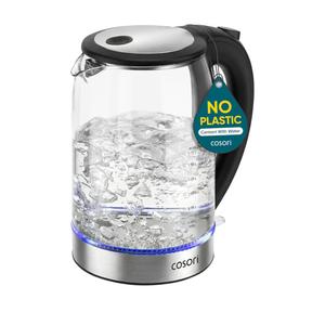 Cosori Electric Kettle, No Plastic Contact With Water, Wide Mouth For Easy Cleaning, Auto Shut Off, 1.7L Tea Kettle & Hot Water Boiler, Water Heater & Teapot, Borosilicate Glass, Black, 1500W