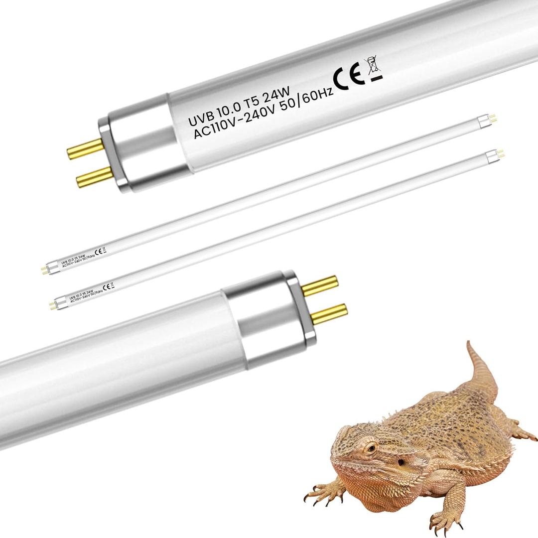 GlowUp 22 Inch T5 HO 10.0 24W Bearded Dragon UVB Light Bulb, UVA UVB Reptiles Light Bar Tube Lamp, UVB Reptile Light Bulb for Leopard Gecko Tortoise Chameleon Tropical Desert Reptile Terrarium -2Pack