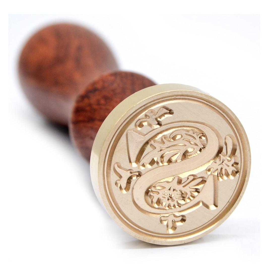 Medieval Initial Alphabet Sealing Wax Stamps, Brass Head Wooden Handle, for Thanksgiving Card/Envelope/Gift Wrap/Wedding Engagement Party Invitation - Letter S