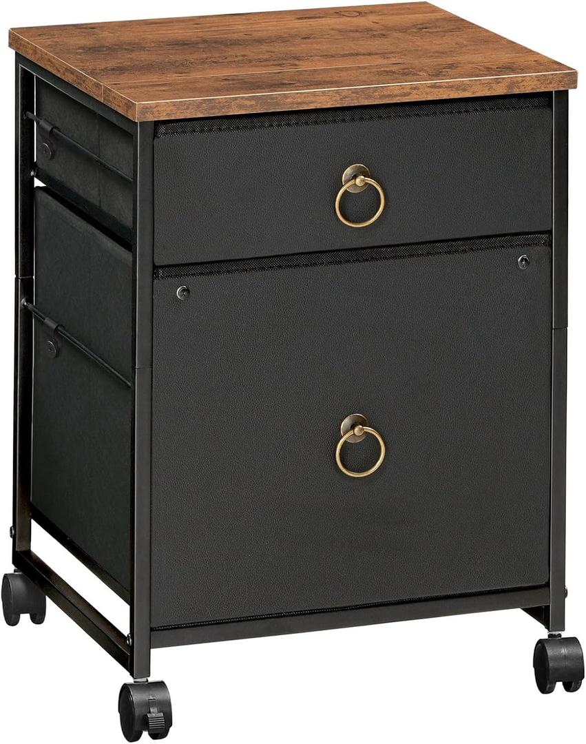 HOOBRO File Cabinet, 2-Drawer Vertical Mobile Office Cabinet, Rolling Printer Stand, for A4/Letter Size Files, Nonwovens Drawer, for Home Office, Rustic Brown and Black BFK21WJ01, 15.7"D x 15.7"W x 19.6"H