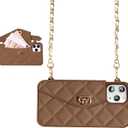 UnnFiko Wallet Phone Case Compatible with iPhone 16 Pro Max, Cute Light Luxury Bag Design, Purse Flip Card Pouch Cover Soft Silicone Case with Handstrap Long Shoulder Strap (Brown, iPhone 16 Pro Max)