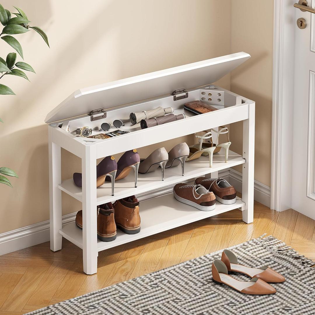 Shoe Rack Bench Seat Rubberwood 2-Tier Wooden Storage Bench 550lbs Compact Mid-Century Modern Design for Entryway, Hallway, Closet, Front Door Entrance, Foyer Shoe Rack Bench Seat Rubberwood 2-Tier Wooden Storage Bench 550lbs Compact Mid-Century Modern Design for Entryway, Hallway, Closet, Front Door Entrance, Foyer