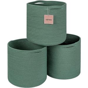 voten Storage Cubes Baskets Bins Organizer 11x11x11'' Fit 12x12''Cube Storage Organizer Bookcases Shelf,Durable Woven Cotton Storage Basket for Organizing,Round 3Pack Green (L11xW11xH10.7)