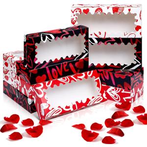 Perthlin 12 Pieces Valentine Cookie Boxes Valentines Day Treat Boxes with Window PVC Heart Bakery Dessert Container Auto Popup Pastry Case for Strawberries, Donuts, Pies, Cake(12 x 5.5 x 2.5 Inch)