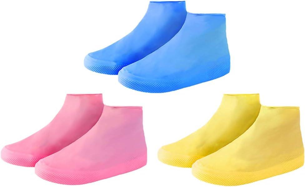 3 Pair Silicone Waterproof Reusable Non Slip Overshoes Resistant Rain Boots for Men and Women, M