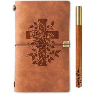 Christian Gifts Journal Notebook with Pen, Blessed Gifts, Religious Gifts for Men & Women, Refillable Sketchbook, Travel Diary, Lined Planner, 7x5 Inches, Brown