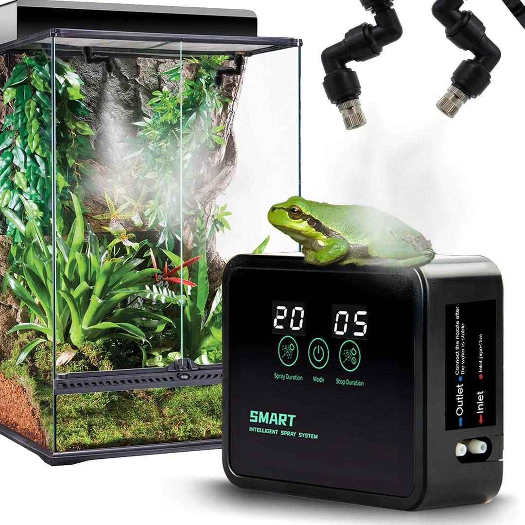 MECESOR Automatic Reptile Mister for Reptile Tank Smart Reptiles Mister System with Timer 360 Nozzles,Slient Terrarium Misting System Humidifier for Chameleons,Snakes,Frogs Smart Spray Control
