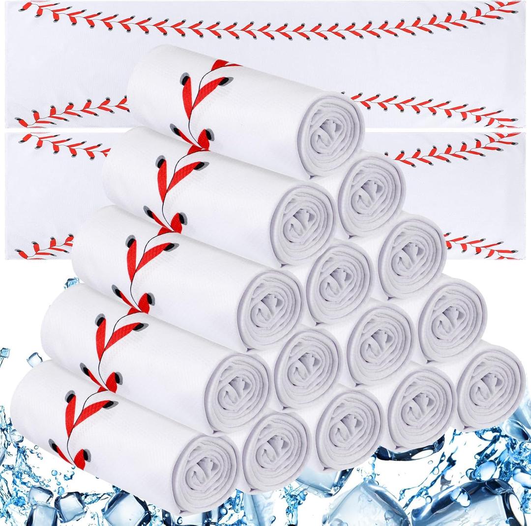 18 Counts Cooling Towel, Baseball Softball Towel Breathable Chilly Ice Towels, 40"x12" Cooling Towel for Baseball Team Coach Gift Training, Cold Sweat Rag for Sport(White,Baseball)