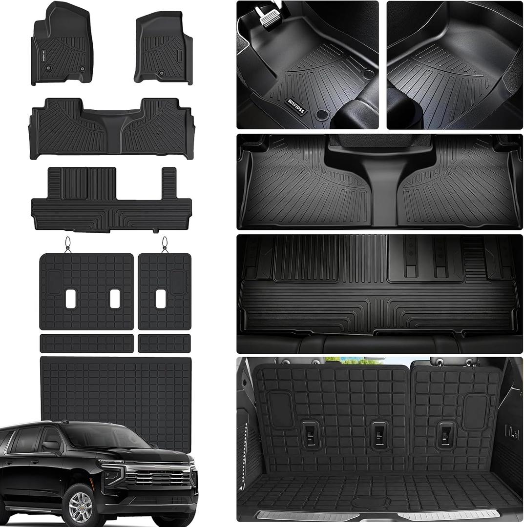 Floor Mats & Cargo Mat Mat & Backrest Mat for 2021-2026 Chevy Chevrolet Suburban 8 Seats Accessories-2 Row Bench Seat/GMC Yukon XL/Cadillac Escalade esv (Non Short) Car Floor Liners