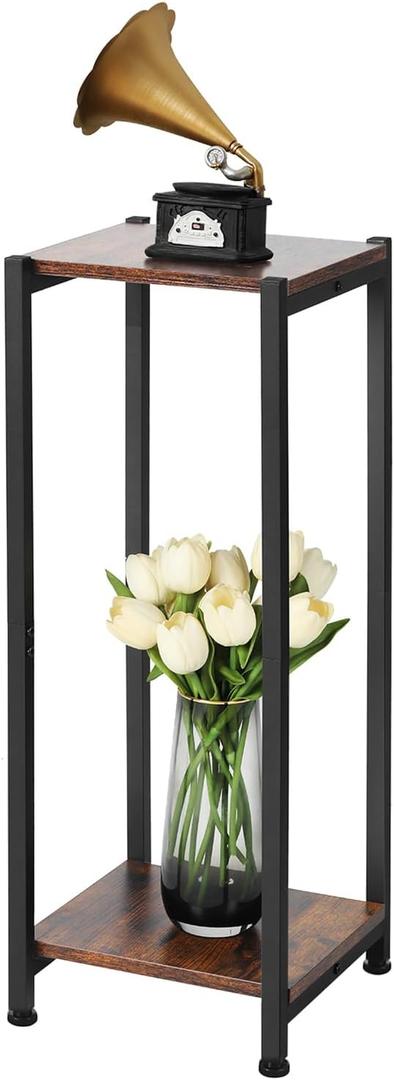 Tall Plant Stand Indoor, 31 Inch Plant Stands, 2 Tier Metal Plant Stand with Heavy Duty Wood, Rustic Brown and Black