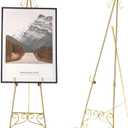 57" Large Gold Easel Stand for Sign with Fleur De Lis Design, Metal Easel Display Stand with Adjustable Hook & Chain, Heavy Duty Easel for Mirror, Sign, Wedding, Picture (No Installation Required)