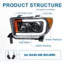 Headlights Projector for 2007-2013 Toyota Tundra Headlights w/LED DRL Compatible with 2008-2017 Toyota Sequoia 2 Headlamps Black Housing Amber Reflector