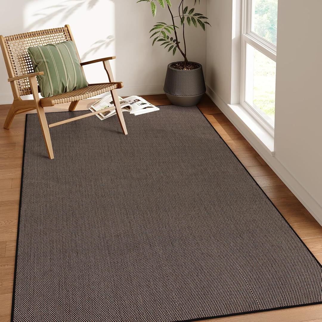 Lahome Farmhouse Black Rug for Living Room, 5x8 Washable Area Rug for Dining Room Office, Neutral Large Non Slip Non Shedding Floor Carpet for Bedroom Entry