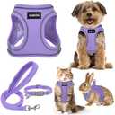 GAMUDA Small Pet Harness Collar and Leash Set, Step in No Chock No Pull Linen Fabric Soft Mesh Dog Vest Harnesses Reflective for Dogs Puppy Cats Kitten Rabbit (Purple, S)