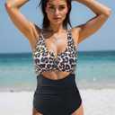 HXN Women's One Piece Swimsuit Tummy Control Bathing Suit Color Block Cutout Slimming Swim Suit Swimwear 2025 (M)