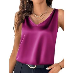 Zeagoo Women 2025 Silk Satin Tank Tops Dressy V Neck Camisole Blouse Casual Sleeveless Cami Summer Tanks Shirt, 2XL
