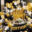 YinQin 118 PCS Black Gold Happy Birthday Party Balloons Set with Filling Pump Gold Foil Fringe Curtains Black Golden Silver White Happy Birthday Party Balloon Supplies Decorations for Men Women