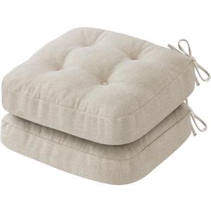 IASEAHK Chair Cushions for Dining Chairs, Dining Chair Cushions, Tufted Indoor Chair Pads with Ties & Non Slip Backing, Seat Cushions for Kitchen Chairs 16.5” x 16.5” x 3.5”, Set of 2, Beige