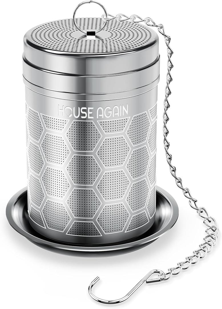 House Again Tea Infusers, Extra Fine Mesh Tea Strainers for Loose Tea, Updated Slim Threaded Lid & 304 Stainless Steel, Filter Bags Diffusers, Loose Leaf Tea Steeper for Brew Tea Spices & Seasonings (Small, Hexagon)