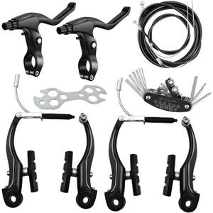 Bike Brakes Set, V-Type Bicycle Brakes, Universal Front and Rear Bicycle Brakes, Bike Tools Set Includes Inner and Outer Callipers Cables Lever Kit, Multi-Tool Wrenches(Black)