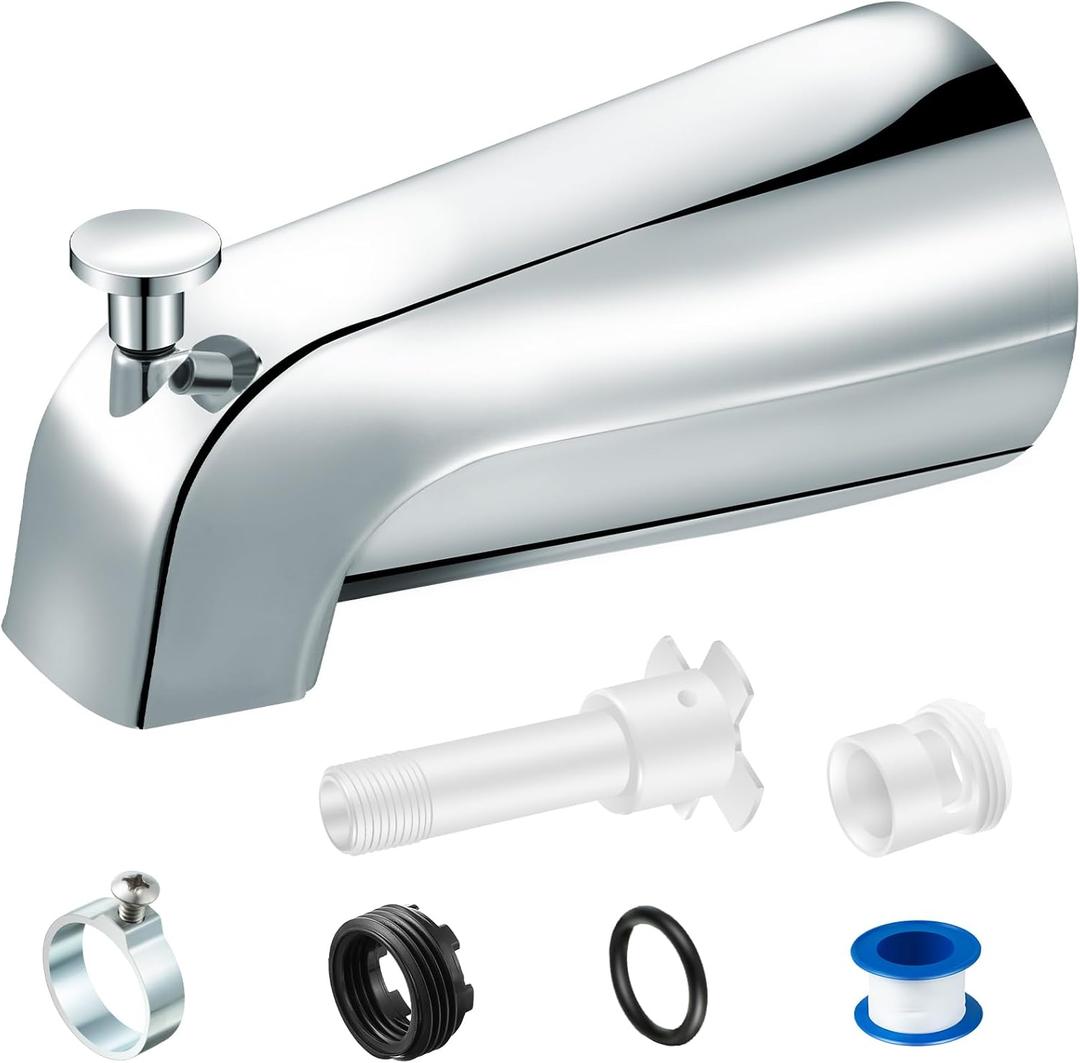 Enhon Tub Spout, Universal Fits 1/2'' Copper Pipe, 1/2'' IPS and 3/4'' IPS, Bathroom Bathtub Tub Faucet Replacement with Adapters (with Diverter,Chrome)
