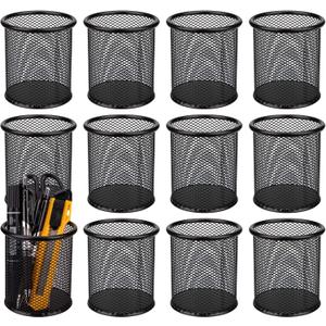 Nicunom 12 Pack Metal Pen Holder Wire Mesh Pen Cup Pencil Holder Pencil Cup for Desk Office Pen Organizer, Black
