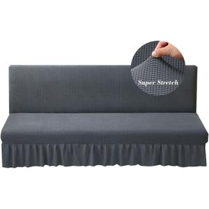 HFCNMY Stretch Armless Futon Cover with Skirt Knitted Jacquard Futon Sofa Bed Cover Machine Washable Futon Couch Cover Futon Sofa Cover Furniture Bed Protector with Elastic Bottom (Dark Gray)