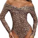 SweatyRocks Women's Sexy Leopard Print Bodysuit Off The Shoulder Ruched Wrap Leotard Going Out Tops (Multicolor)