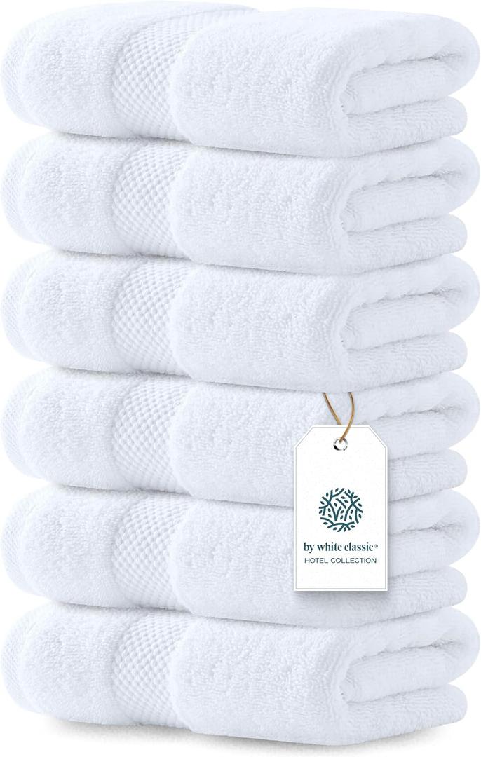Luxury White Hand Towels - Soft 100% Turkish Cotton | Highly Absorbent Hotel spa Bathroom Towel Collection | 16x30 Inch | Set of 6, Standard