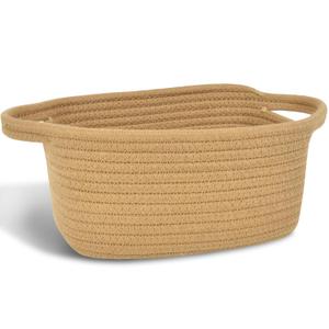 ABenkle Small Storage Basket, Mini Cotton Rope Woven Basket, Cute Boho Decorative Toy Storage Bin (Brown (8.7"x6.3"x4.72")