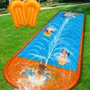 Spring Water Slip and Water Slide, 17ft *2 Lanes Slip Water Slides for Kids Backyards Ages 5-8 8-12 with Sprinkler and Inflatable Bodyboards, Summer Water Fun Toy for Outdoor Lawn Games Play