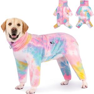 Dog Winter Coat for Large Medium Small Dogs, Warm Fleece High Collar Full Body Dog Jumpsuit Comfortable Onesie Apparel (Pink Blue, X-Large) 