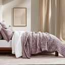 RECYCO Luxury Velvet Quilt Set King Size Bedding Sets, Ultra Soft Velvet Comforter Set, Lightweight Grid Box Stitch Oversized Bedspread Coverlet for All Season, with 2 Shams, Purple