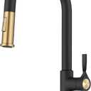 KRAUS Torak Pull Down Kitchen Faucet in Spot-Free Brushed Brass/Matte Black with 2 Function Sprayer, Pre-Attached Water Lines, and Mounting Hardware, KPF-2841SFBBMB