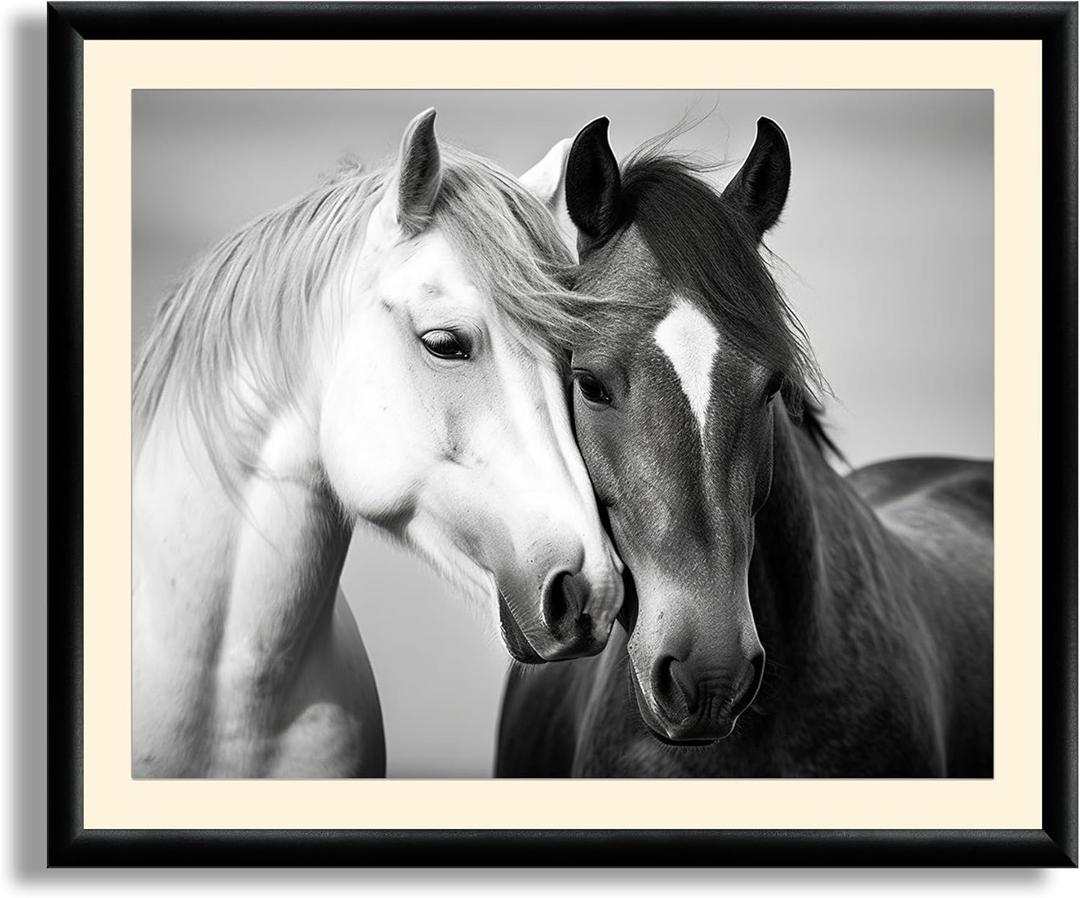 Art Shoppe Framed Print Wall Art, Vintage Wall Dcor for Living Room, Bedroom, Office, High-Resolution Image on Premium Art Paper, 3/4" Frame with Plexiglass Front, Ready to Hang, 17"x21" (Horse Couple)
