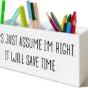 Boss's Day Gifts, Funny Desk Pen Holder Boss Gifts for Women, Let's Just Assume I'm Right Wooden Pen Pencil Holder Organizer for Office Desk Accessories