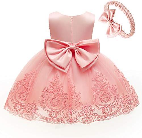 CMMCHAAH 0-6T Baby Girls Pageant Lace Embroidery Dresses Toddler Party Bowknot Tutu Gown Dress with Headwear 70 Without A Bow