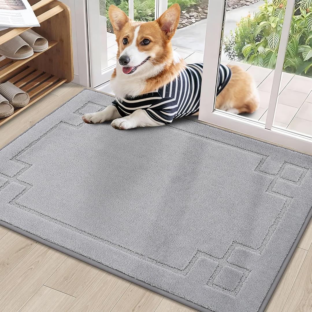 BEQHAUSE Door Mat 24" x 36", Non-Slip Door Mats Indoor Entryway Rugs Washable Low-Profile Absorbent and Stain Resist Floor Mats, Dog Door Mat for Front Back Door, Mud Wet Shoes & Paws, Light Grey