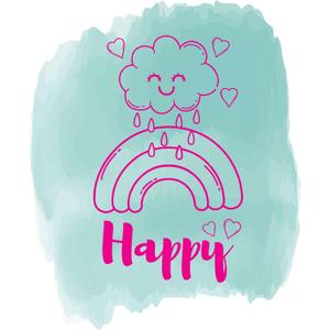 Children Happy Happy Quote Wall Decal Decoration Beautiful Happy Smiling Clouds Cute Rainbow Boho Design Lasts Years and Easily Removable - Size: 32 in(W) x 40 in(H)