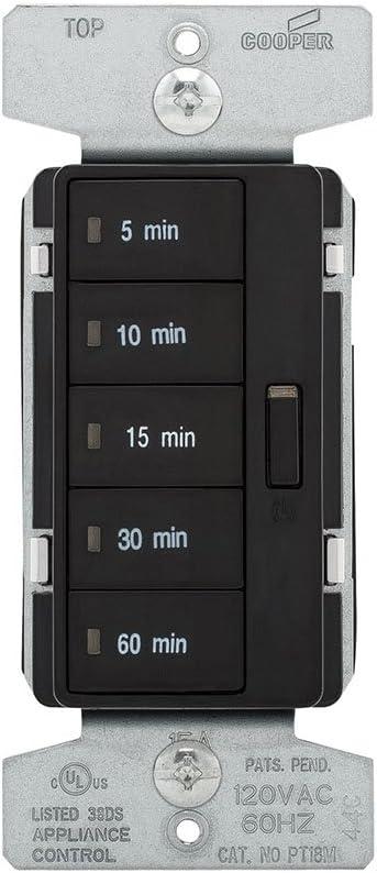 Eaton PT18M-BK 1800W 15 Amp 5-Button Minute Timer with Off Single-Pole, Black
