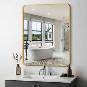 Delma Bathroom Vanity Mirror, Black Framed Bathroom Mirror for Over Sink, High-Definition Bathroom Mirror, Versatile Bathroom Vanity Mirror, Hangs Horizontally or Vertically(36x30, Gold)