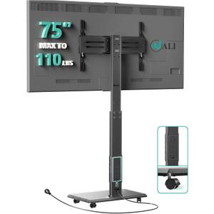 WALI Rolling TV Stand with Power Outlet, Mobile Tall TV Stand Mount on Wheels for 39-75 inch TV up to 110 lbs, Swivel Height Adjustable TV Cart with Wood Base for Bedroom(TVDVD-7PR), Black