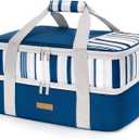 Double Decker Insulated Casserole Carrier for Hot or Cold Food, Lasagna Holder Tote for Potluck Parties/Picnic/Cookouts, Fits 9"x13" Baking Dish, Blue (15.7 x 11.4 x 8.3inch)