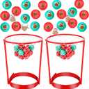 Jenaai 2 Pack Christmas Head Hoop Game Poop Shoot Party Game for Family Friends Gag Fun White Elephant Gift Adjustable Basket Net Headband with 20 Balls for Carnival Birthday Party Indoor Outdoor