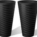 Kante 23 Inch Tall Planter Set of 2, Round Spiral Textured Flower Pots, Decorative Plant Pots for Outdoor Indoor Garden Patio Front Porch (Black)