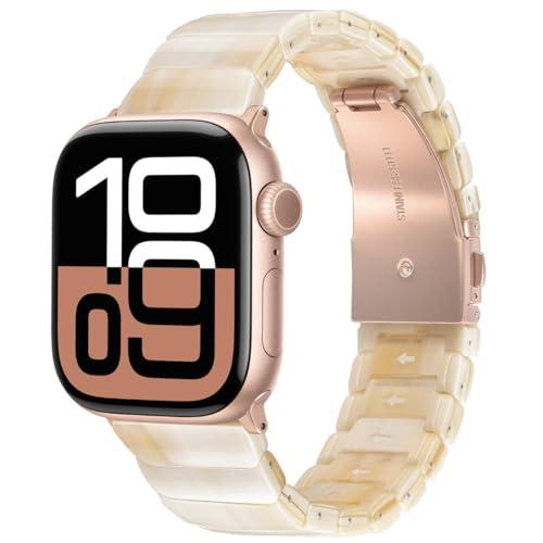 V-MORO Resin Band Compatible with Apple Watch Series 11/10 41mm/40mm/38mm/42mm Fashion Cute Strap for iWatch Series 9/8/7/6/5/4/3/2/1/SE/SE 2 Lightweight Bracelet Wristband Women(Classic Creamy)
