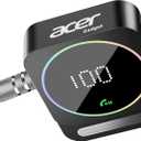Acer Gadget Bluetooth Receiver for Car/Home/Wired Headphones, 3.5mm AUX, Drive & Listen Wirelessly, 16H Battery, Noise Cancellation, Auto Connect & Dual Pairing - Black